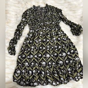 ANTHROPOLOGIE Floral Black and Green Dress